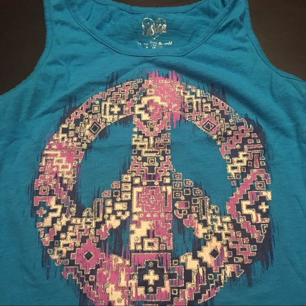 Y2K Girls Sz 16 Justice Peace tank top blue